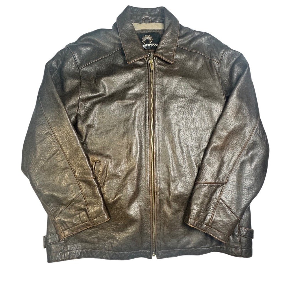 Weatherproof Garment Company Mens Brown Genuine Leather Full Zip Jacket Large